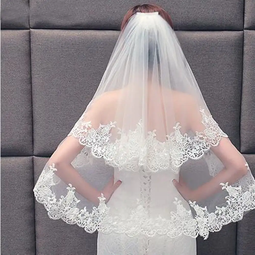 Einfache kurze Tüll Hochzeits schleier zwei Schichten mit Kamm weiß Elfenbein Braut schleier für Braut für Hochzeit Hochzeit Zubehör