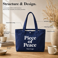 Sac fourre-tout en toile bleu foncé personnalisé avec logo, imprimé lettres, poignée longue, pour promotion de vacances, commande en gros usine OEM