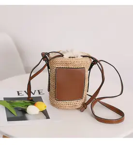 Tas Jinjing Mini Hobo Tas Jerami Alami Tas Pantai Tas Jerami Buatan Tangan Vintage Tas Pegangan Bulat Wanita