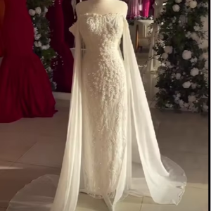 S3689L 2026 Nuovo Abito <span class=keywords><strong>da</strong></span> <span class=keywords><strong>Sposa</strong></span> alla Moda con Vita in Pizzo Lucido, Motivo Ricamato, Elegante e Delicato, Coda Corta a Sirena - Product Image 1