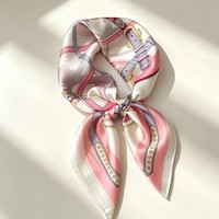 Syal Persegi Satin Sutra Imitasi 70*70Cm Syal Leher Wanita Motif Kunci Yunani Geometris Bandana Dekorasi Tas Tangan