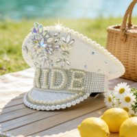 Chapeaux de festival et de mariage blancs à sequins et perles, style capitaine, pour mariée, avec strass, pour Burning Man, vente en gros, MOQ 3