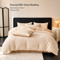 Parure de lit 4 pièces en velours de lait polyester texturé, motif brûlé, teinture réactive, avec housse de couette