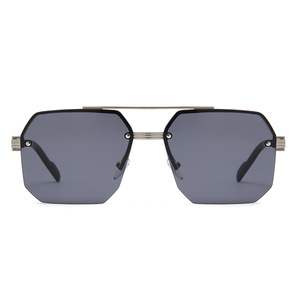 Sunglasses Men Square <b>Frame</b> Metal UV400 PC Lens Half Rim <b>Black</b> <b>Frame</b> - Product Image 2