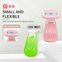 Rasoir portable pour femmes à tête rotative à 360° avec 5 lames en acier inoxydable pour l'épilation et les soins de la peau, mini rasoir