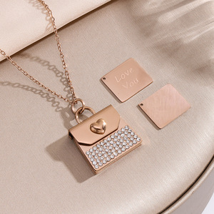 Collar con Colgante en Forma de Bolso de Mano de Acero Inoxidable Grabable con Pedrería, Abrible, con Forma de Corazón '<span class=keywords><strong>Te</strong></span> <span class=keywords><strong>Amo</strong></span>', <span class=keywords><strong>para</strong></span> Regalo - Product Image 5