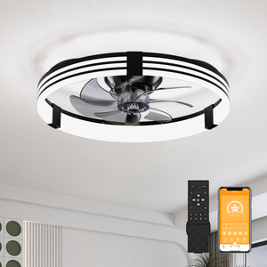 Flush Mount <b>Ceiling</b> <b>Fan</b> <b>with</b> Light 3000K-6500K 6 Speeds 7 Blades Low Profile <b>Ceiling</b> <b>Fan</b> <b>with</b> <b>Remote</b> & APP for Bedroom Kitchen - Product Image 1