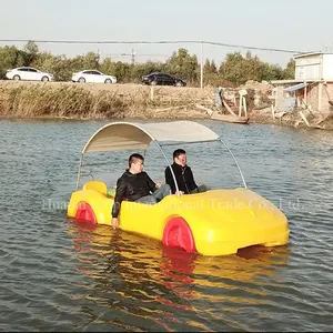 Car model 4-person pedal boat with top racing car pedal and electric fiberglass boat for sale