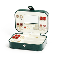 Organisateur de rangement en cuir vert de luxe Boîte à bijoux de voyage écologique pour bagues Organisateur de bijoux en cuir miroir