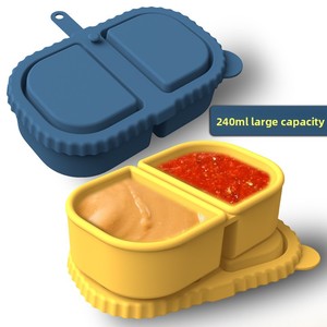 Silicone Double Grids Seasoning and Sauce Box with Lid Square <b>Snack</b> <b>Container</b> Organizer for Home Food Storage - Product Image 1