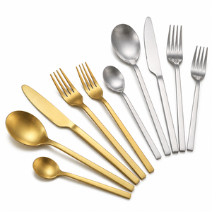 Ensemble de couverts en acier inoxydable brossé mat argenté et plaqué or pour mariage, vente en gros - Product Image 1