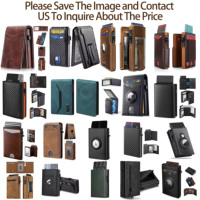 Dompet Kartu Nama Logam Cokelat Klasik untuk Pria dengan Fungsi Pelacak Find My Airtag, Dompet Kulit PU Tipis Pintar dengan Mekanisme Buka Samping