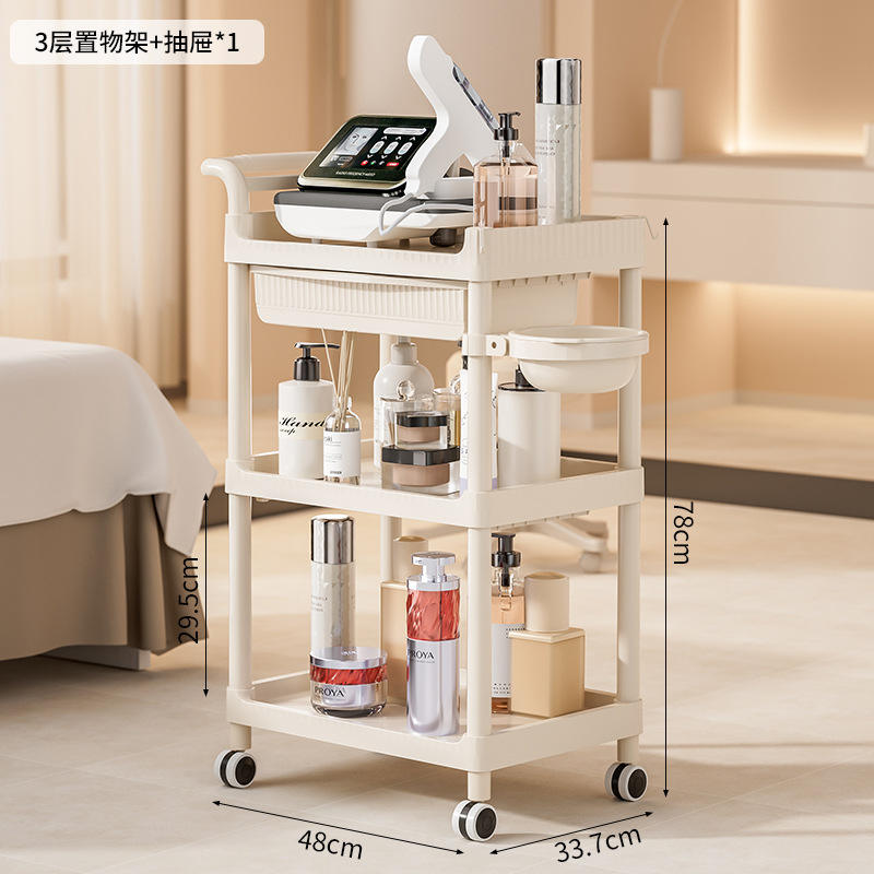 Three-tiered trolley with one drawer for bowls