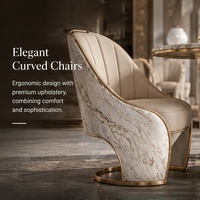 Chaise de salle à manger en cuir crème, style moderne minimaliste de luxe, avec panneau latéral en marbre, personnalisation complète pour villa, manoir, restaurant