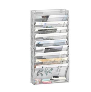 Wall <b>File</b> Holder 10 Tier Mesh Hanging Folder Organizer with Flat Tray Wall Mounted Mail Organizer Magazine Paper Desk Shelf - Product Image 2
