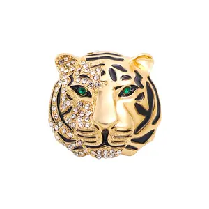 Elegant Gold Plated Tiger Brooch Pins with Diamond Fashionable Animal Brooches for Men's Clothing Decoration Rhinestone Brooch