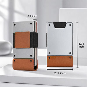 Snelle toegang aluminium kaarthouder creditcardportemonnee met trekstripje echt lederen geldriem voor zakenreizen - Product Image 1