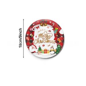 Ensemble de vaisselle jetable moderne à carreaux rouges assiettes en papier sur le thème de Noël et du nouvel an tasses écharpes - Product Image 2