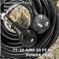 Kabel Ekstensi Daya RV TT-30 AMP 50 FT, Konduktor Tembaga, Selubung PVC, Ujung Betina NEMA, Ujung Jantan AC, Arus Terukur 30A, untuk Peralatan Rumah Tangga