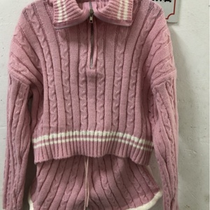 Viviblook Z913ST02 otoño mujer nuevo conjunto grueso Twist tejido suéter conjunto contraste Color pantalones cortos traje de dos piezas conjunto Mujer - Product Image 5