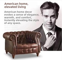 Amerikanischer Retro-Stil Echtes Leder Umweltfreundliches Leder Hotel Gebogenes Braunes Knopfgeheftetes Casual Wohnzimmer Massivholz-Sofa