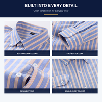 Kemeja Oxford Katun 100% Berkualitas Tinggi Pria Kasual Bergaris Kancing Depan Lengan Panjang dengan Bordir Logo Kustom