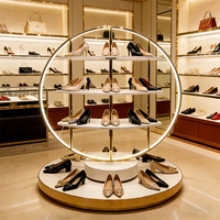 Présentoir à chaussures circulaire de luxe en acier inoxydable doré PVD, étagère à sacs à main pour boutique, mobilier de vente au détail