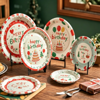 Assiettes en papier rondes jetables, blanches, avec revêtement, personnalisées, 9 pouces, pour les fêtes