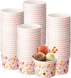 Recyclable Material Customized Printing Coating Paper Cup For Ice Cream With Lids
