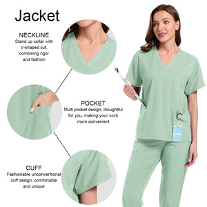 Women Scrub Set V-Neck Top And Pants Moisture Wicking Hospital Uniforms For Medical Spa Workwear Split Set S XXL - Product Image 4