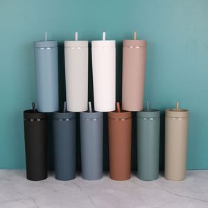 Wholesale Custom Stock Business Office <b>Gift</b> 16Oz Simple Straight Plastic Food Grade BPA Free Skinny Water Tumbler Cup With Straw - Product Image 2