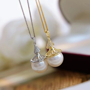 Colgante de Plata S925 con Cuentas Redondas de 10-13 mm, Hermoso Collar de Jade DIY con Soporte Vacío, Accesorio 31129 - Product Image 1