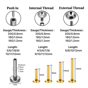 Piercing <span class=keywords><strong>de</strong></span> Titanio ASTM F136 con Rosca Interna para Labret, Tragus, Helix, Conch, Labio - Joyería Corporal - Product Image 2