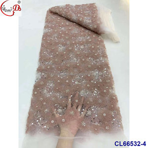 Tessuto Lisami in Chiffon con Fiori e Cristalli, Design Lussuoso e Leggero, Grande Croce di Cristalli, Paillettes e Pietre Applicate, 100% Poliestere - Product Image 5