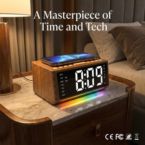 Horloge de bureau multifonctionnelle avec chargeur sans fil 10W, lampe, haut-parleur, veilleuse RGB et station d'ambiance pour la maison et le bureau - Product Image 1
