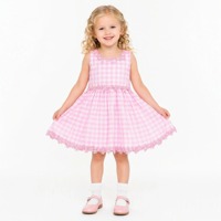 Nouvelle Robe Rose à Carreaux en Coton sans Manches avec Dentelle pour Filles 2026 – Robe d'Été pour Tout-Petits, Idéale pour Fêtes et Anniversaires