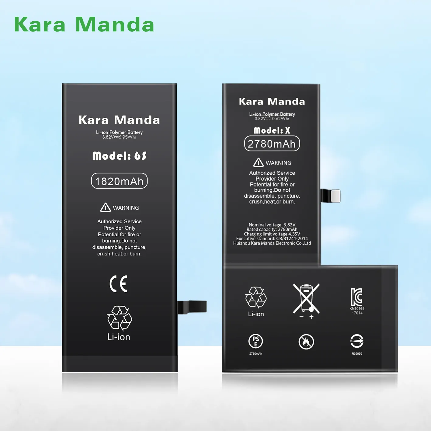 Kara Manda fábrica celular bateria de lítio para iPhone 5 5S 6s 7 8 Plus Se2020 X Xs Xr Max 11 12 Pro Max 13 bateria