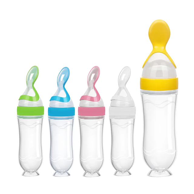 Private Label logo Silicone Food Fruit Feeder Baby Feeding Dispensing Spoon Bottle With Suction Sucker