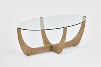 Mid-Century Modern Wabi-Sabi Couchtisch aus Glas, Esstisch-Set aus Eiche, Wohnzimmermöbel mit Holz-Couchtisch Mobiliario