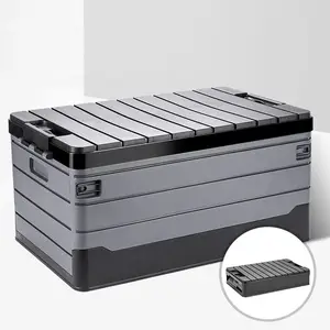 70L Large Capacity Heavy Duty Folding Storage Bin Foldable Plastic Storage Box with Storable Lid
