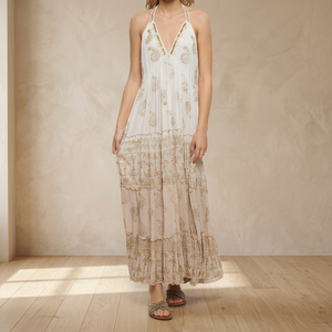 Vestido Maxi Cruzado para Mujer, 100% Algodón Orgánico Tejido, Cintura Natural, Escote en V Profundo, Sin Mangas, Lazo Ajustable, Color Liso, Casual, Transpirable - Product Image 2