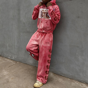 High Quality Oversized Stacked Sweatpants and <b>Hoodie</b> Set French Terry Sweatsuits Unisex Sets Baggy Blank Tracksuits for Men - Product Image 3