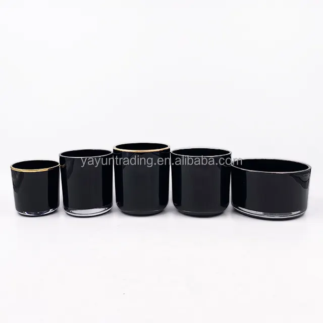 Empty Large Luxury 3 Wicks Inside Color Sprayed Black Big Size Candle Jar Gold/Silver Rimmed Empty Containers