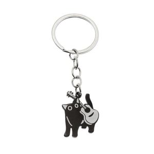 Porte-clés en acier inoxydable amusant, motif chat noir dessin animé, chaton qui coule de l'huile, style guitare, de la collection Factory - Product Image 5