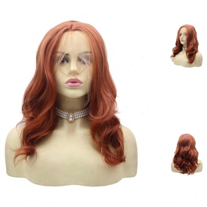 Largo naranja oscuro rizado Naturelle Moins Cher tupé fibra sintética pelucas delanteras de encaje cabello humano para niñas - Product Image 1