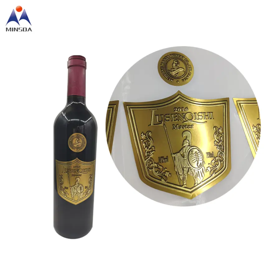 Minsda Custom Printing Gold Embossed Luxury Wine Label Stickers Printing Gold Foil Wine Label