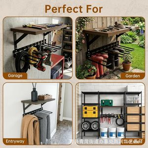 <b>Wall</b> Mounted Storage <b>Rack</b> With <b>Shoe</b> <b>Rack</b> Wooden Garden Tool Organizer Heavy Duty Waterproof Outdoor Use - Product Image 4