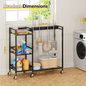 Carrello Porta Scopa Mobile in Metallo Antiruggine con Porta Mop e Ruote per Organizzazione Armadi - Product Image 2