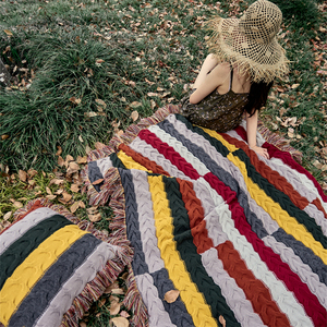 QJHY Chăn Dệt Kim Pha Trộn Len TUA RUA Boho Ấm Áp Mềm Mại Ấm Áp Cho Giường Trang Trí Nhà Cửa Cho Mùa Đông - Product Image 2