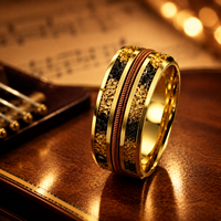 JLM Premium Custom Gold Stainless Steel Guitar String Gold Flake Ring Unisex Wedding Band Musician Jewelry Engagement Gift Party